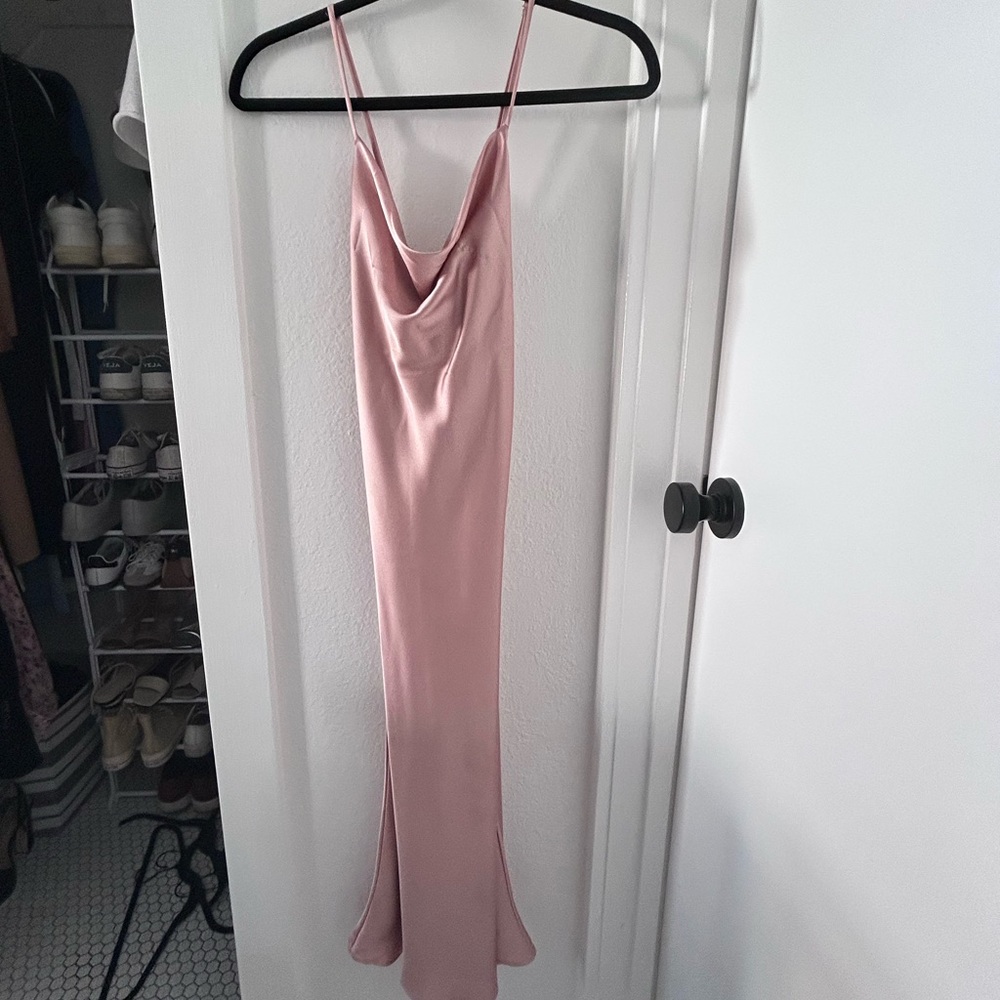 Show Me Your Mumu XXS in champagne luxe satin. Verona cowl dress.